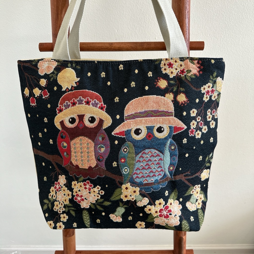 Vintage cottagecore owl tote